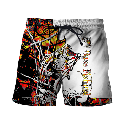 Men Shorts Bass Fishing Sport Orange Camo tattoo 3D shirts for men and women