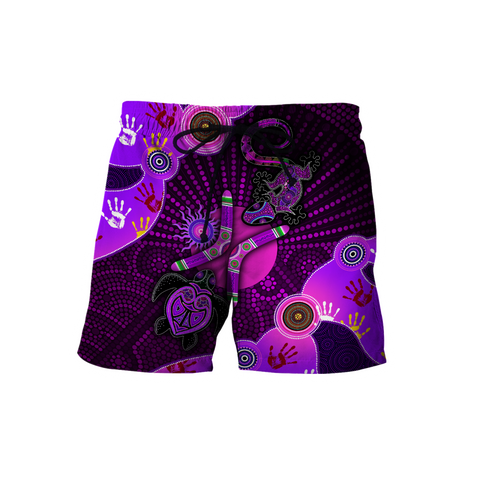 Men Shorts Aboriginal Naidoc Week 2021 Purple Turtle Lizard Sun 3D print shirts