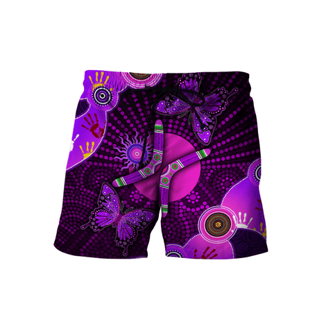 Men Shorts Aboriginal Naidoc Week 2021 Purple Butterflies 3D All Over Printed Shirts
