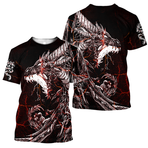 Men Shirt Red Black Tattoo  Dragon Hoodie T Shirt For Men and Women HAC190502-NM