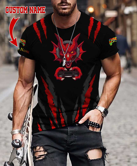 Men Tattoo Shirt Black Red Premium Dragon Tattoo Personalized Name 3D Printed Unisex Shirts Pi03052104