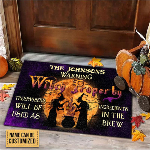 Warning Witch Property Warning Custom Doormat, Halloween Outdoor Decoration, Witch Decoration