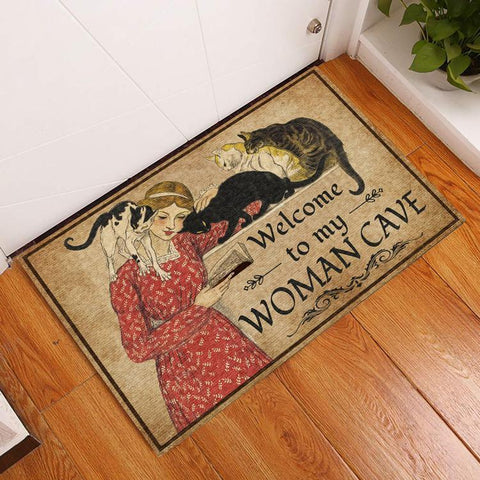 Welcome To My Woman Cave Reading With Cats Doormat