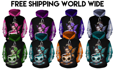 All Color Skull Girl Teacup Cancer Hoodie