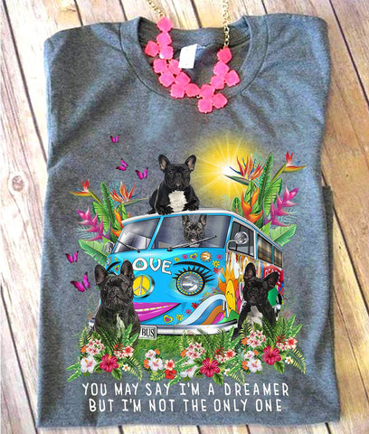 Unisex Shirt Gray French Bulldog Hippie