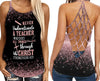 Never underestimate a Teacher Criss-Cross Tank Top TXX, Teacher Appreciation Gift, Gift for Mom, Teacher Mom Gift