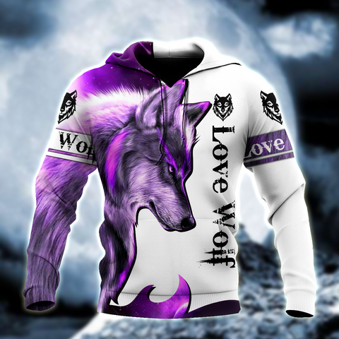 Unisex Wolf Hoodie Purple Wolf 3D All Over Printed Hoodie Shirt by SUN QB05282005