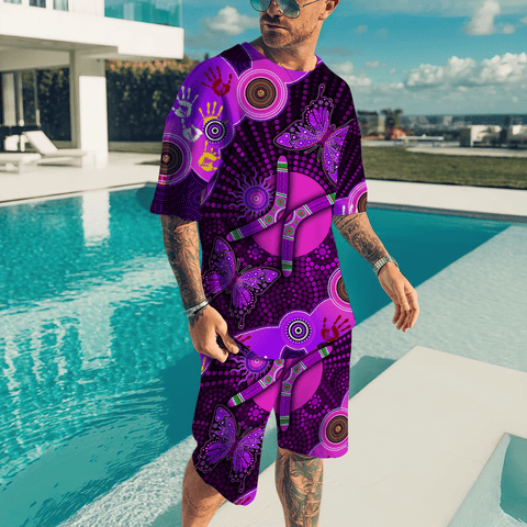 Men Shorts Aboriginal Naidoc Week 2021 Purple Butterflies Combo T-Shirt Short