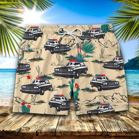 Police Men Hawaii Shorts POLICE CARS SEAMLESS PATTERN HAWAIIAN SHORT
