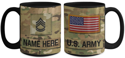 US Army Personalized Enlisted Mug All Ranks Custom Coffee Cup, Gifts for Veterans, Dad, Husband, Veterans Day Gift Ideas