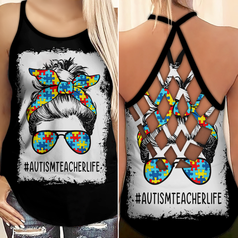 Autism Teacher Life Autism Awareness Criss Cross Tank Top Autism Awareness Shirts Teacher Gift Idea Autism Awareness Gift HT