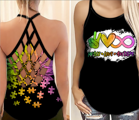 Peace Love Autism Awareness Criss Cross Tank Top Autism Awareness Shirts Autism Awareness Gift HT