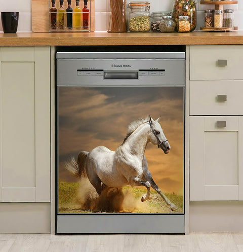 Horse White Inspired Beauty In The Desert Decor Kitchen Dishwasher Cover