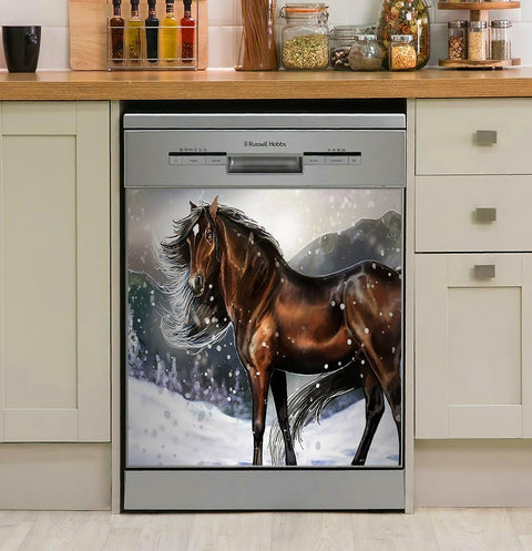 Horse Snow Decor Kitchen Dishwasher Cover
