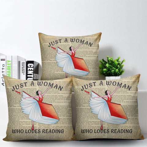 Just a Woman Who Loves Reading Pillow Cushion for Living Room Home Decor Book Lovers Gifts HN