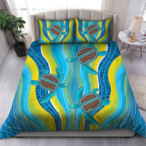 Oceania Bedding Set Aboriginal Bedding Set, Australia Indigenous Blue Turtles Painting Art Bedding Set