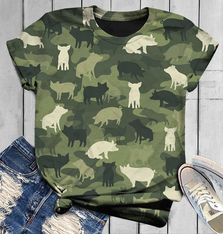 Pig Camouflage Pattern T-shirt Pig Shirt Gifts for Pig Lovers