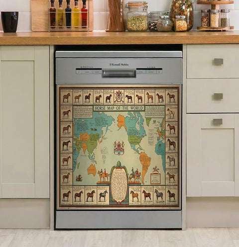 Horse Map Of The World Decor Kitchen Dishwasher Cover