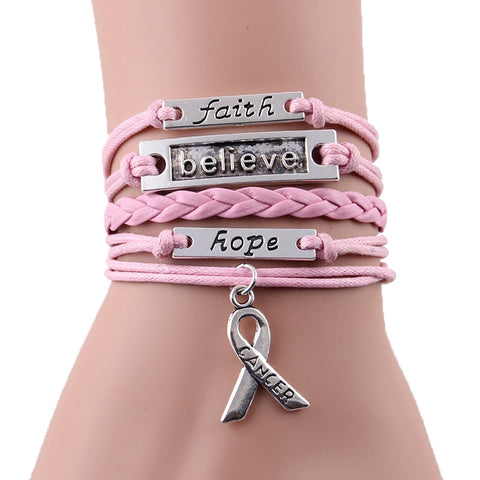 Faith Believe Hope Charm Breast Cancer Women Bracelet