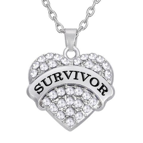 Teamer Breast Cancer Support Survivor Necklace Engraved Letter Pendant Gift Jewelry for Cancer Survivor Crystal Accessories
