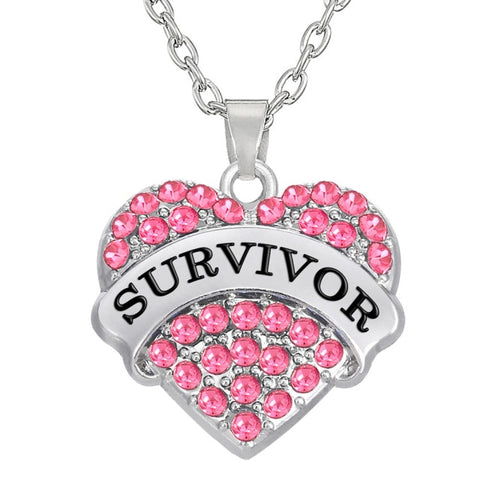 Teamer Breast Cancer Support Survivor Necklace Engraved Letter Pendant Gift Jewelry for Cancer Survivor Crystal Accessories