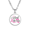 Women Breast Cancer Awareness Hope Necklaces For Girls Pink Ribbon Glass Cabochon Pendant Fashion Jewelry Gift