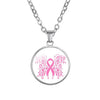 Women Breast Cancer Awareness Hope Necklaces For Girls Pink Ribbon Glass Cabochon Pendant Fashion Jewelry Gift