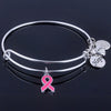 Care For Breast Cancer Pink Ribbon Bangles, Hope Love Faith Charm adjustable bracelets