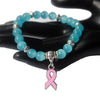 New Breast Cancer Awareness Pink Ribbon Charm Bracelet 5 Color Cat Eye Opal 8mm Beads Bracelets & Bangle  B004