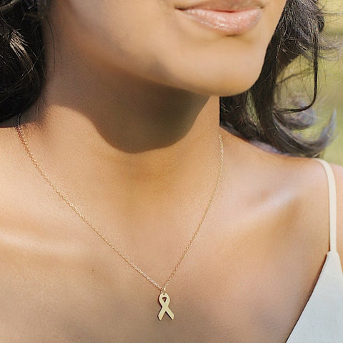 Breast Cancer Awareness Ribbon Pendant Necklace Stainless Steel Charm Gold Rose Gold Love Charity Warm Scarf Charms