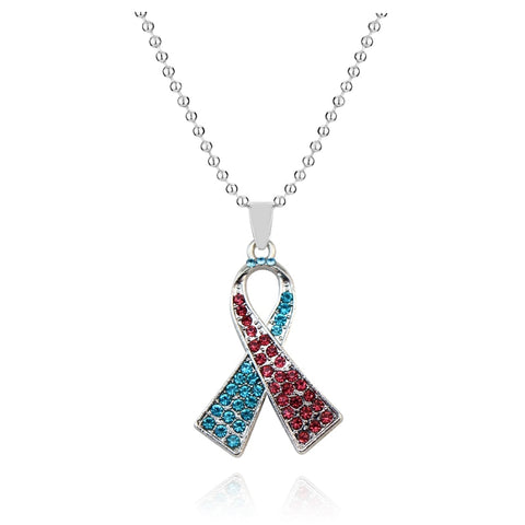 New Breast Cancer Awareness Pink Ribbon Crystal Pendant Necklace