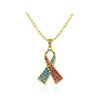New Breast Cancer Awareness Pink Ribbon Crystal Pendant Necklace