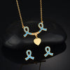 Breast Cancer Awareness Ribbon Necklace Earrings Set