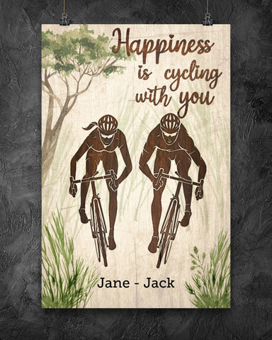 Happiness Is Cycling With You Couple Gifts Customized Canvas QA