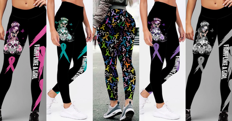 Multi-Color Sugar Skull Girl Cancer Awareness Premium Leggings