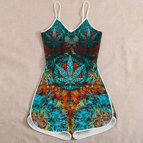 Cannabis Mandala Romper For Women Marijuana 420 Weed Shirts Clothing Gifts HT