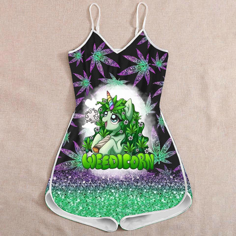 Weedicorn Glitter Weed Romper For Women Cannabis Marijuana 420 Weed Clothing Gifts For Unicorn Lovers HT
