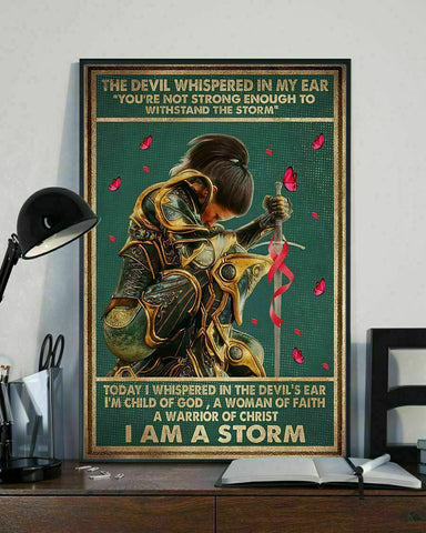 A Woman Of Faith A Warrior Of Christ I Am A Storm Wall Decor Poster Home Decor Breast Cancer Awareness Poster