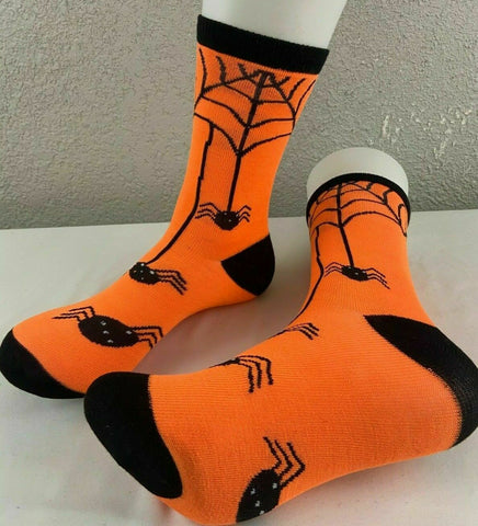 Novelty Halloween Socks Spider and Spider Web Pattern Orange and Black Socks Halloween Gifts