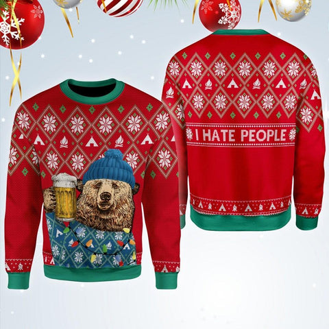 I Hate People Winter Bear Christmas Hoodie