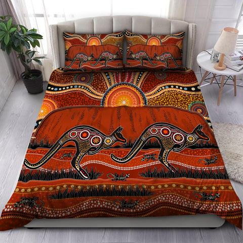 Oceania Bedding Set Aboriginal Bedding Set, Australia Kangaroo running Lizard Art Bedding Set