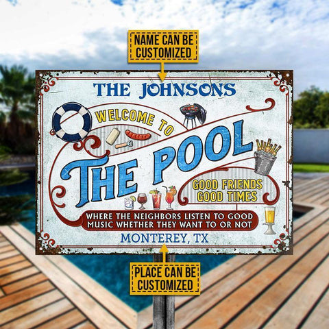 Personalized Pool Grilling Swimming Listen To The Good Music Custom Classic Metal Signs | Colorful 20x30cm 30x45cm