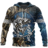 Red fishing all over printed hoodie T-shirt for men and women blue color